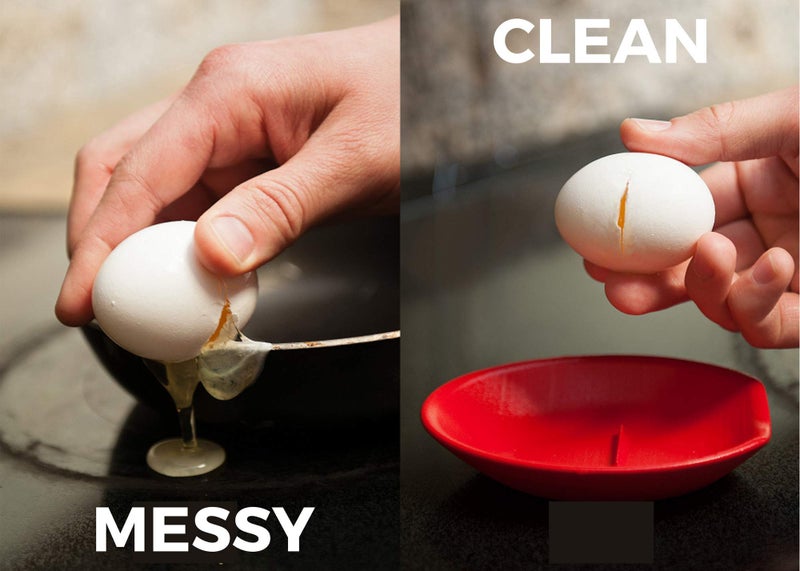 Crack'em THE ORIGINAL Crack'em Egg Cracker & Spoon Rest (Candy Apple Red) - Perfectly Cracks Eggs & Contains Messes - Easy to Use & Clean - Great for Kids - Prevents Broken Yolks - Image 5